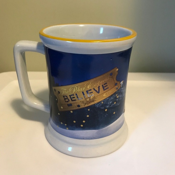 Polar Express Believe Blue With Yellow Rim Mug - Picture 3 of 3